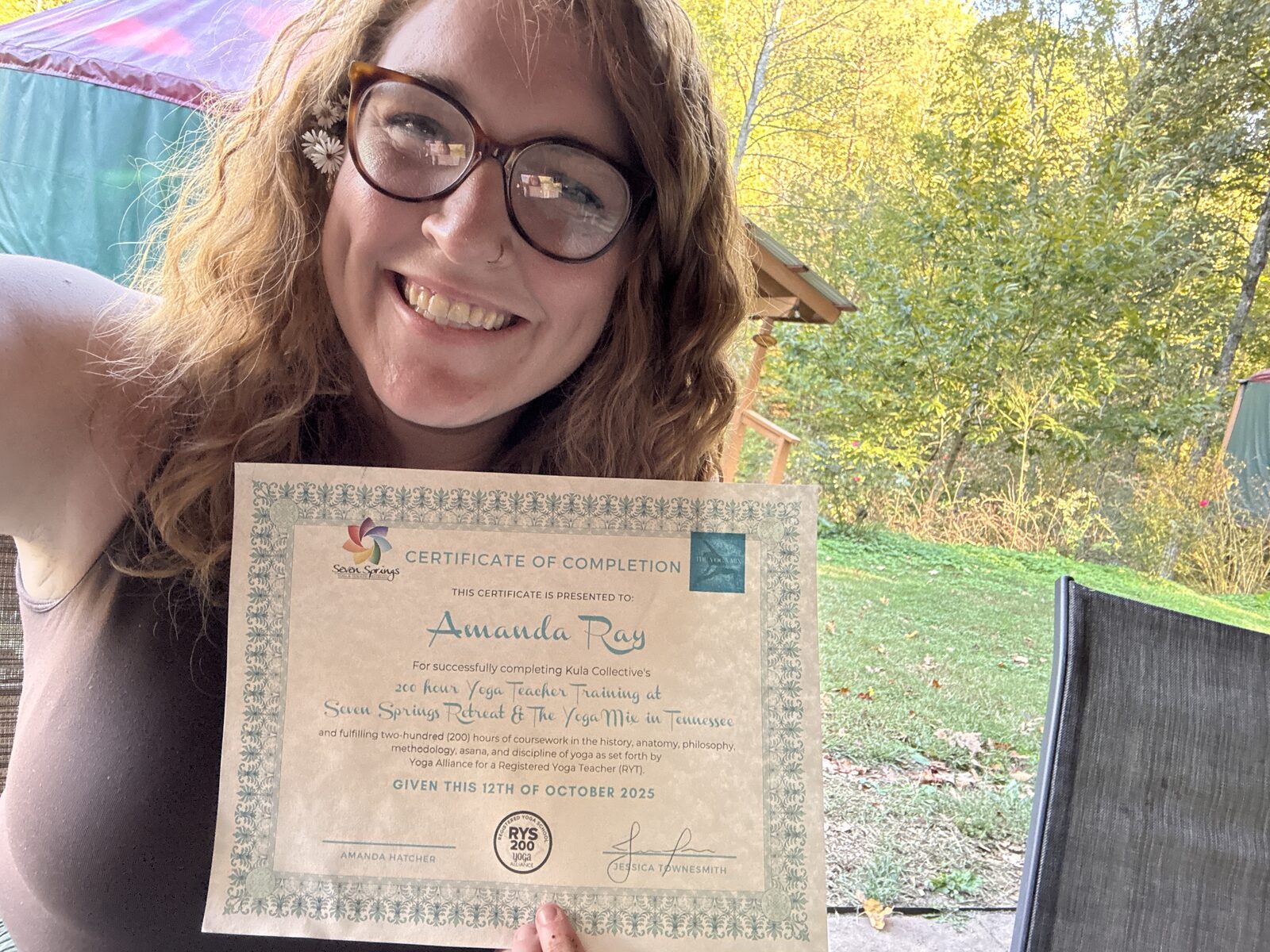 Yoga teacher training certificate